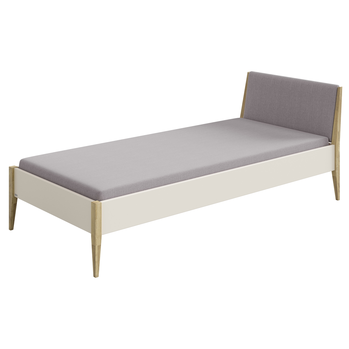 Bett Stiene mit gepolstertem Betthaupt Beige Steingrau, 90 x 200 cm