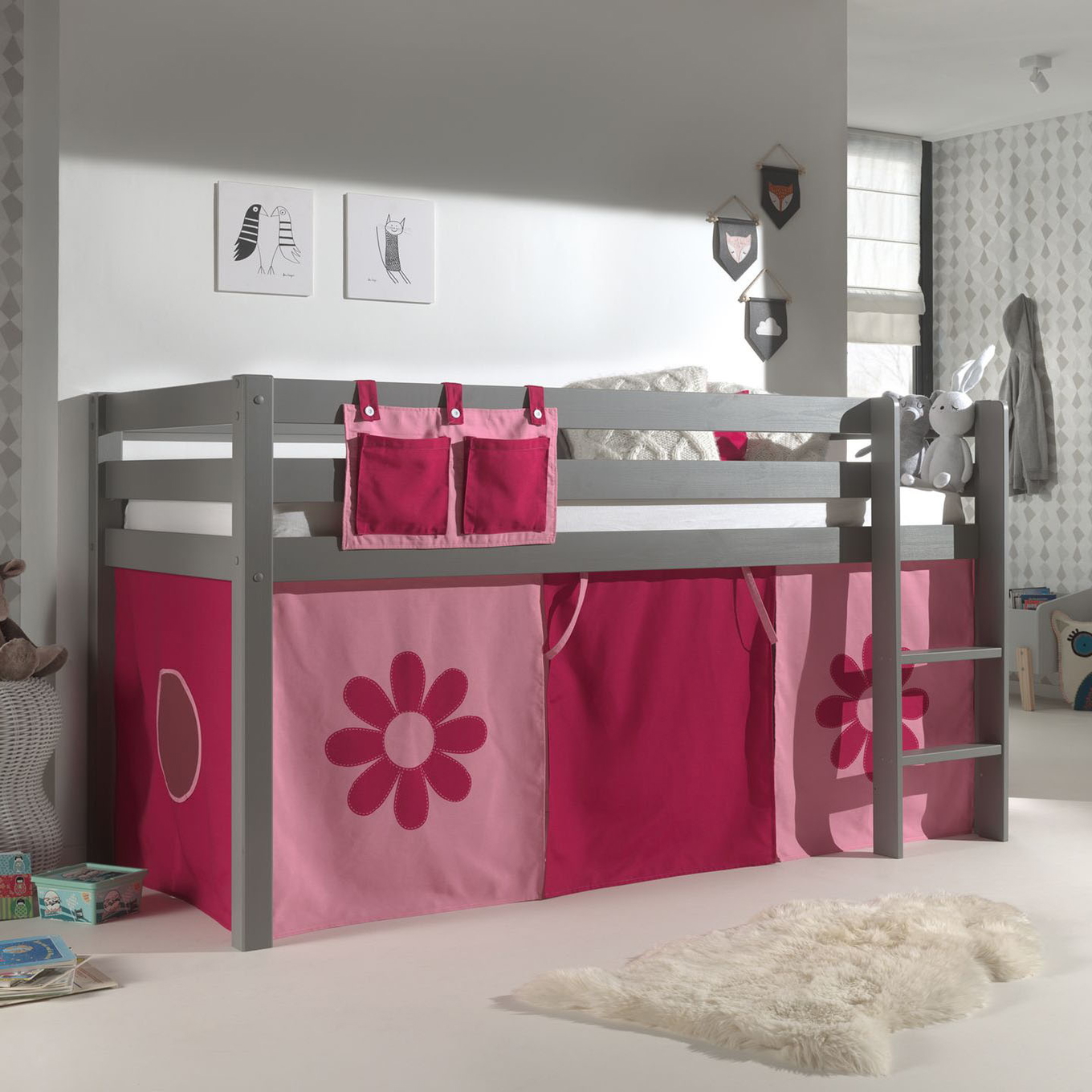 Halbhohes Bett Pink Flower Grau #2