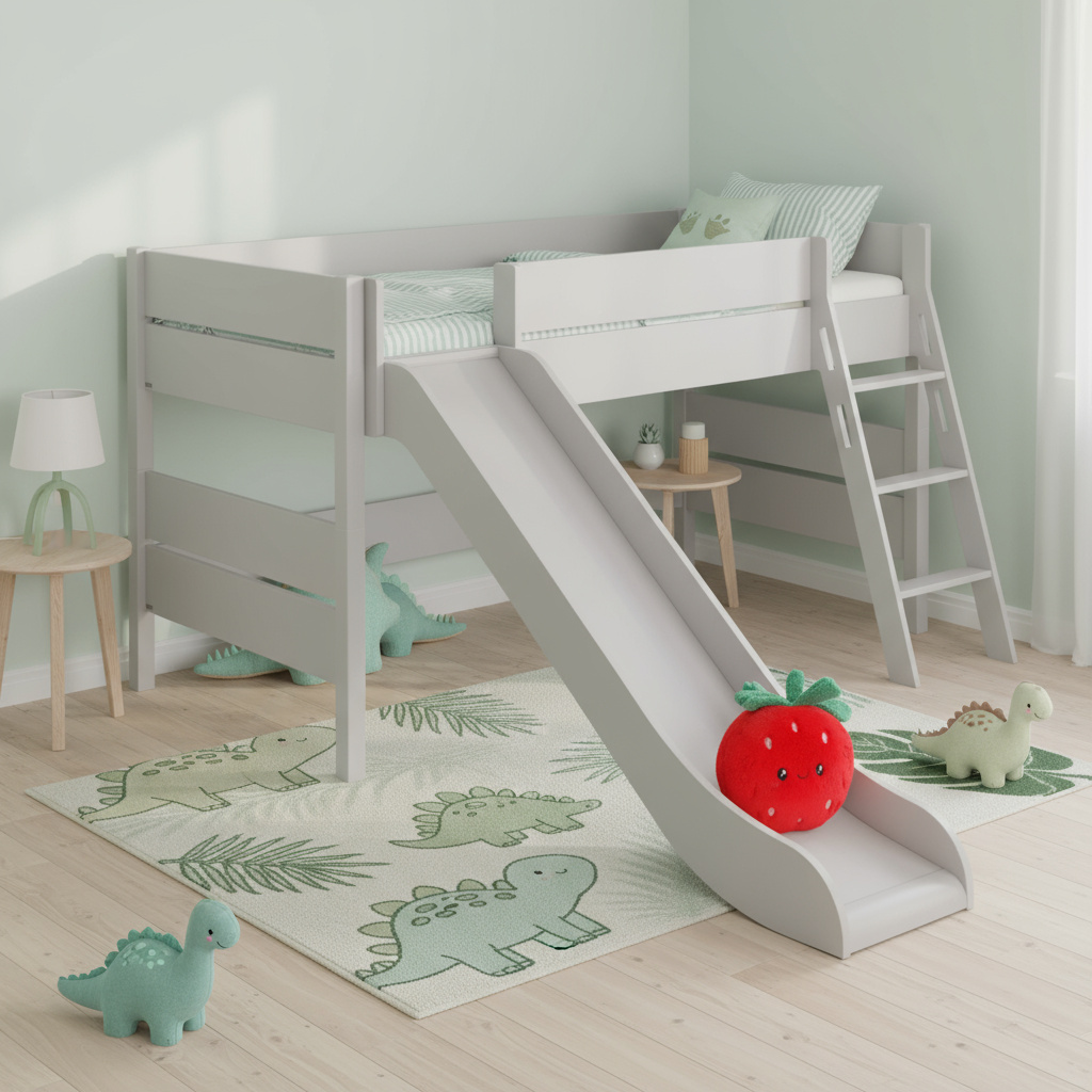 Halbhohes Bett Tiago mit Rutsche Grau, mit Schrägleiter, 120 x 200 cm 3