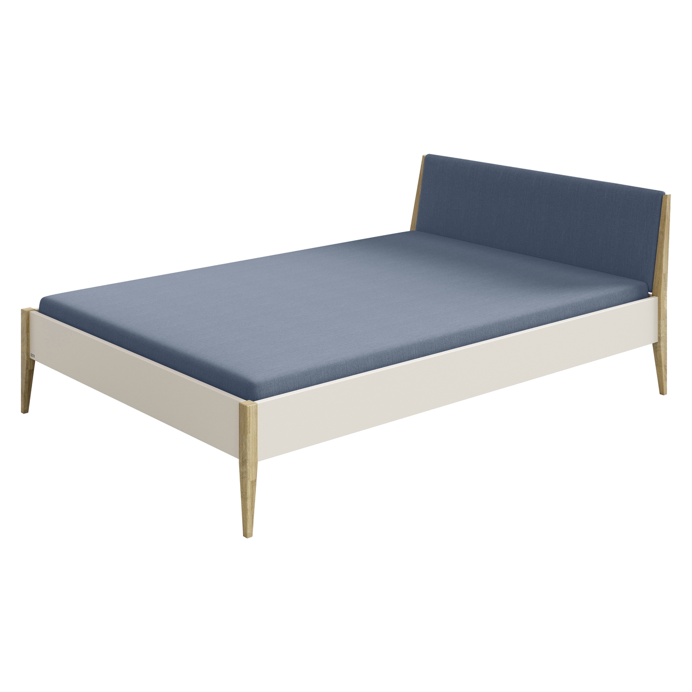 Bett Stiene mit gepolstertem Betthaupt Beige Tintenblau, 140 x 200 cm