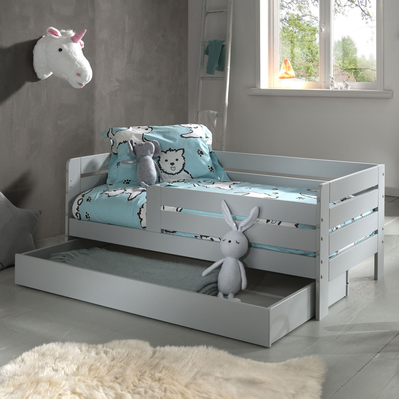 Juniorbett Peuterbed B 70 x 140 cm inkl. Ausziehkasten Grau #2