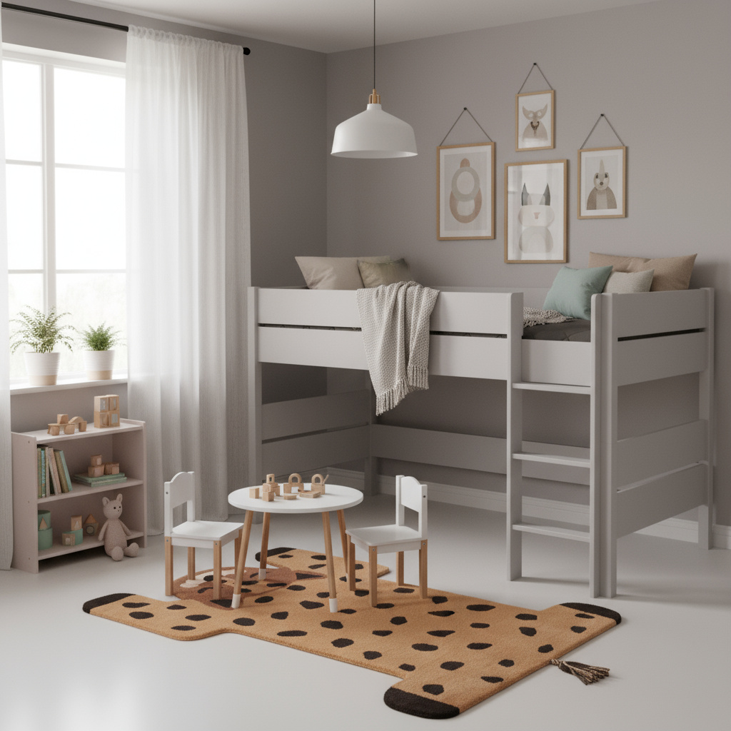 Halbhohes Bett Tiago Grau, mit gerader Leiter, 120 x 200 cm 3