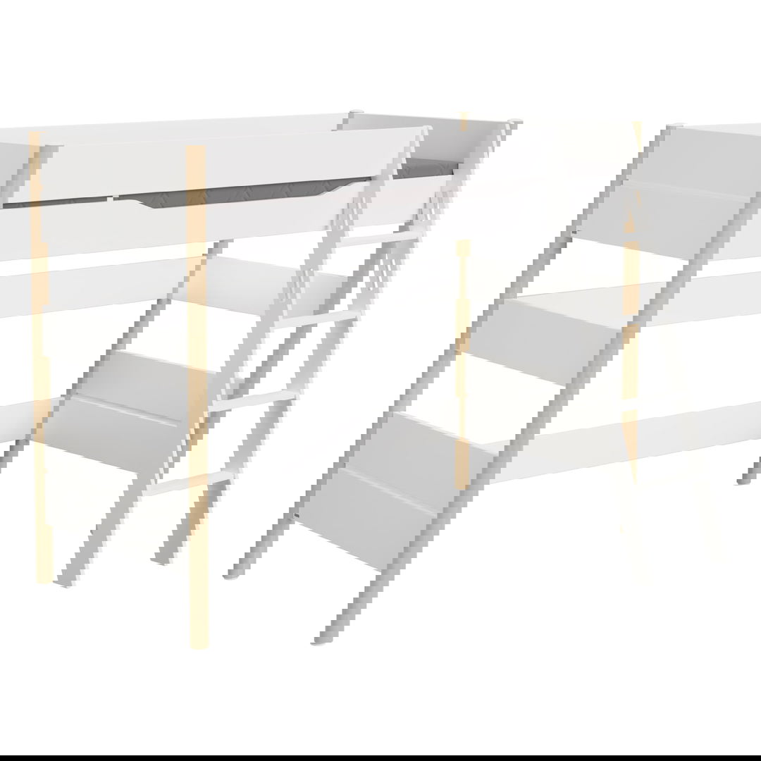 Mittelhohes Bett Ylvie Birke, mit Schrägleiter, 90 x 200 cm