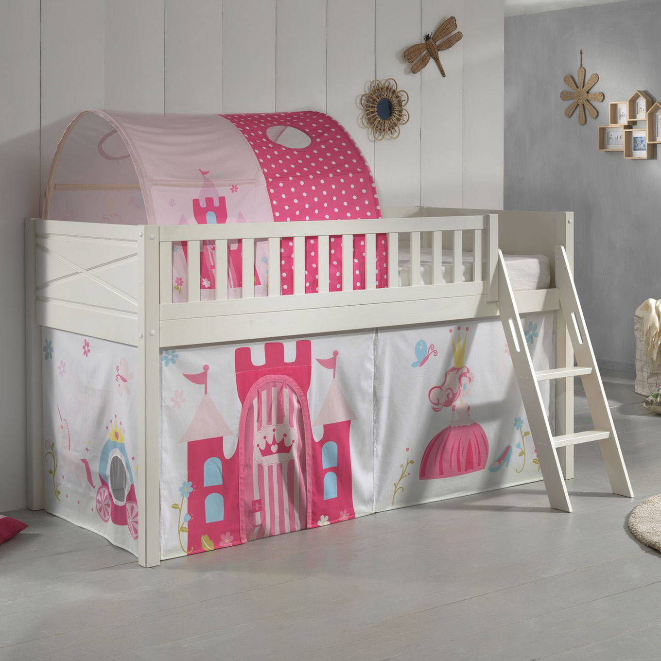 Halbhohes Bett Scott Princess mit Spielvorhang und Höhle #2