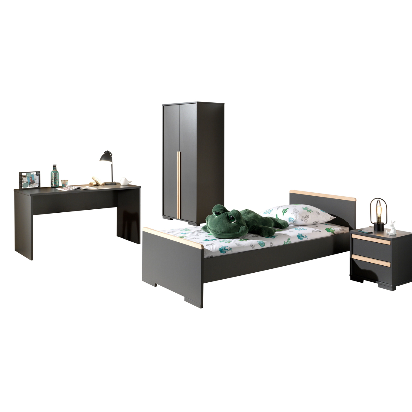 Kinderzimmer London 4-teilig Set inkl. Schreibtisch Anthrazit, 2
