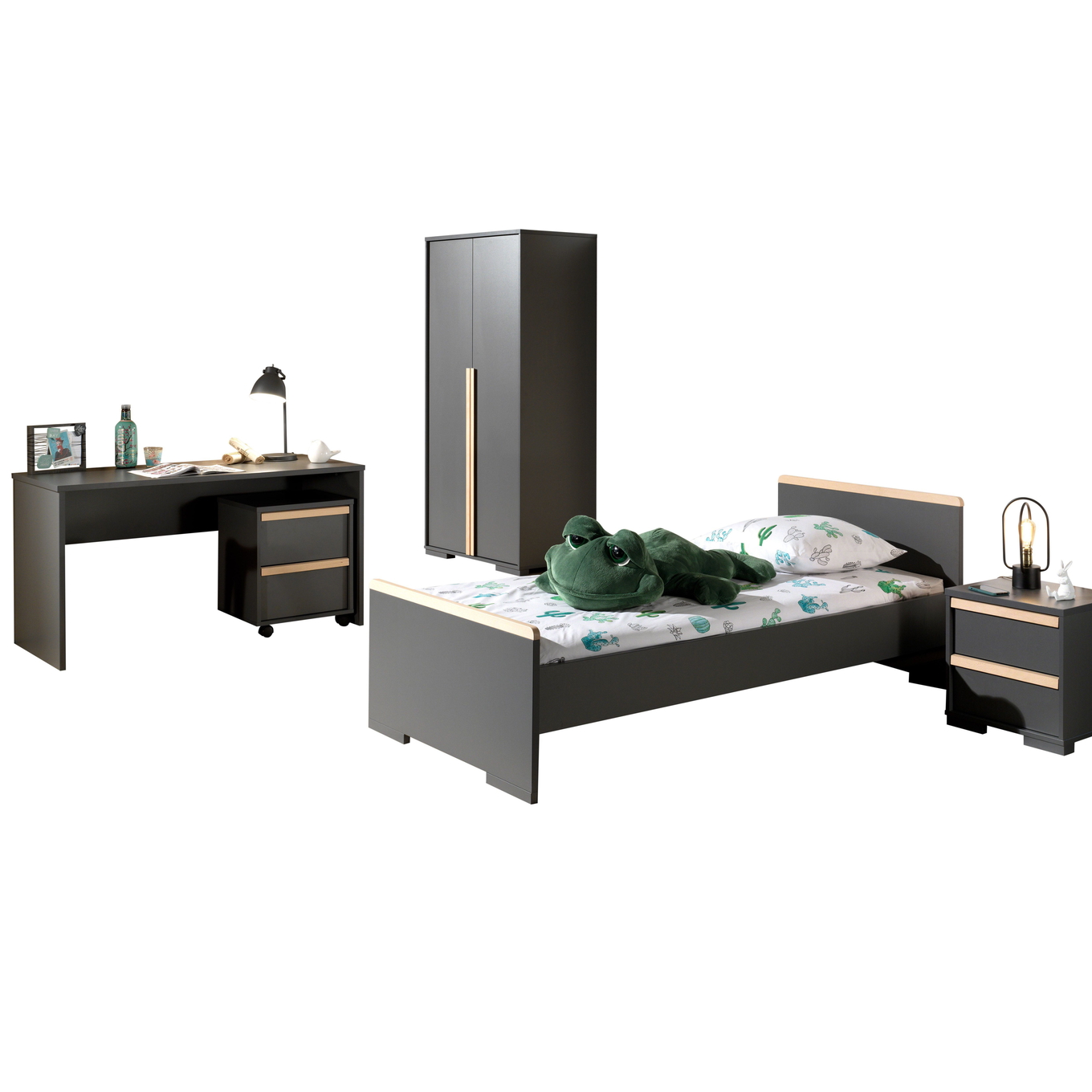 Kinderzimmer London 5-teilig Set inkl. Schreibtisch Anthrazit, 2