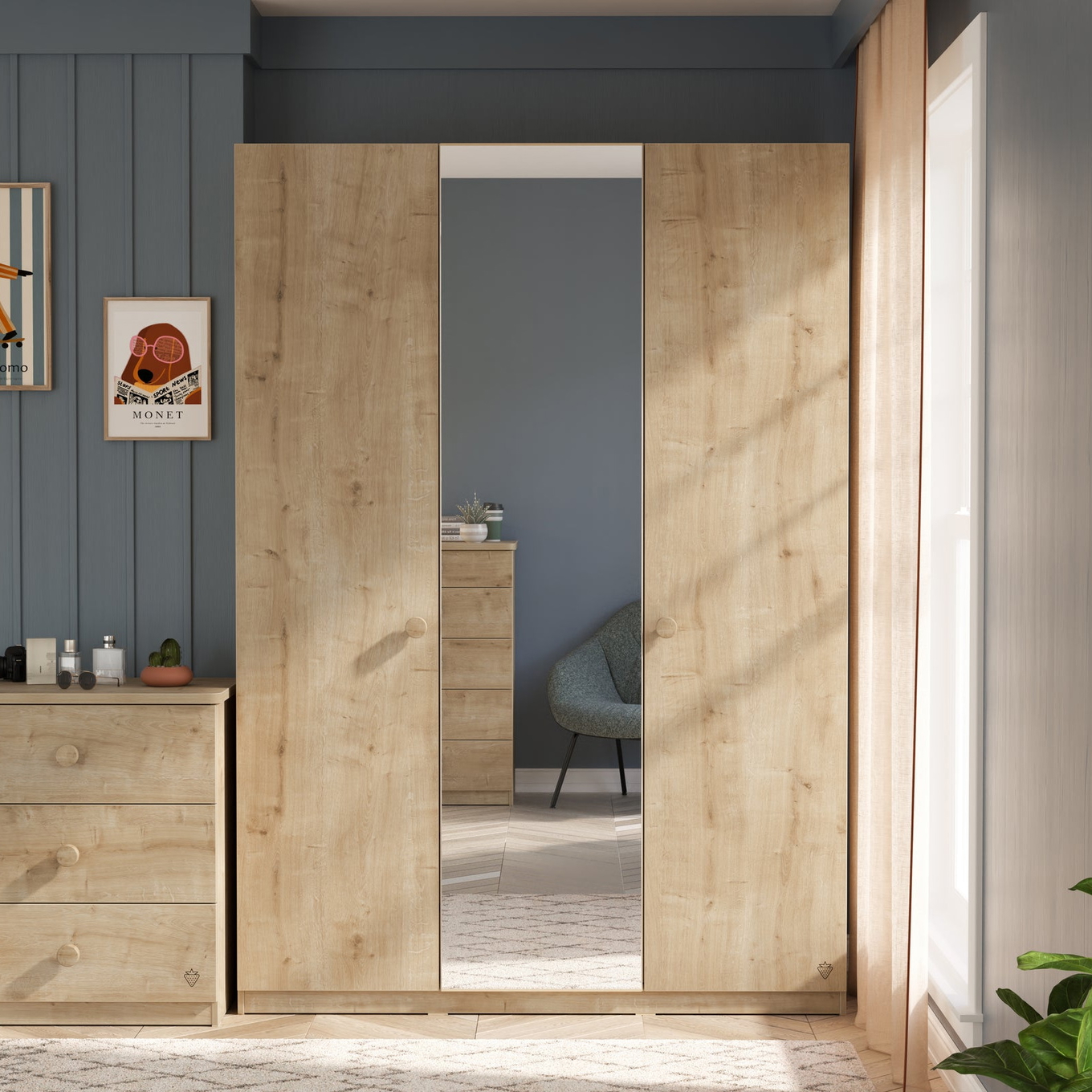 Kleiderschrank Mocha 3-türig mit Spiegel #2