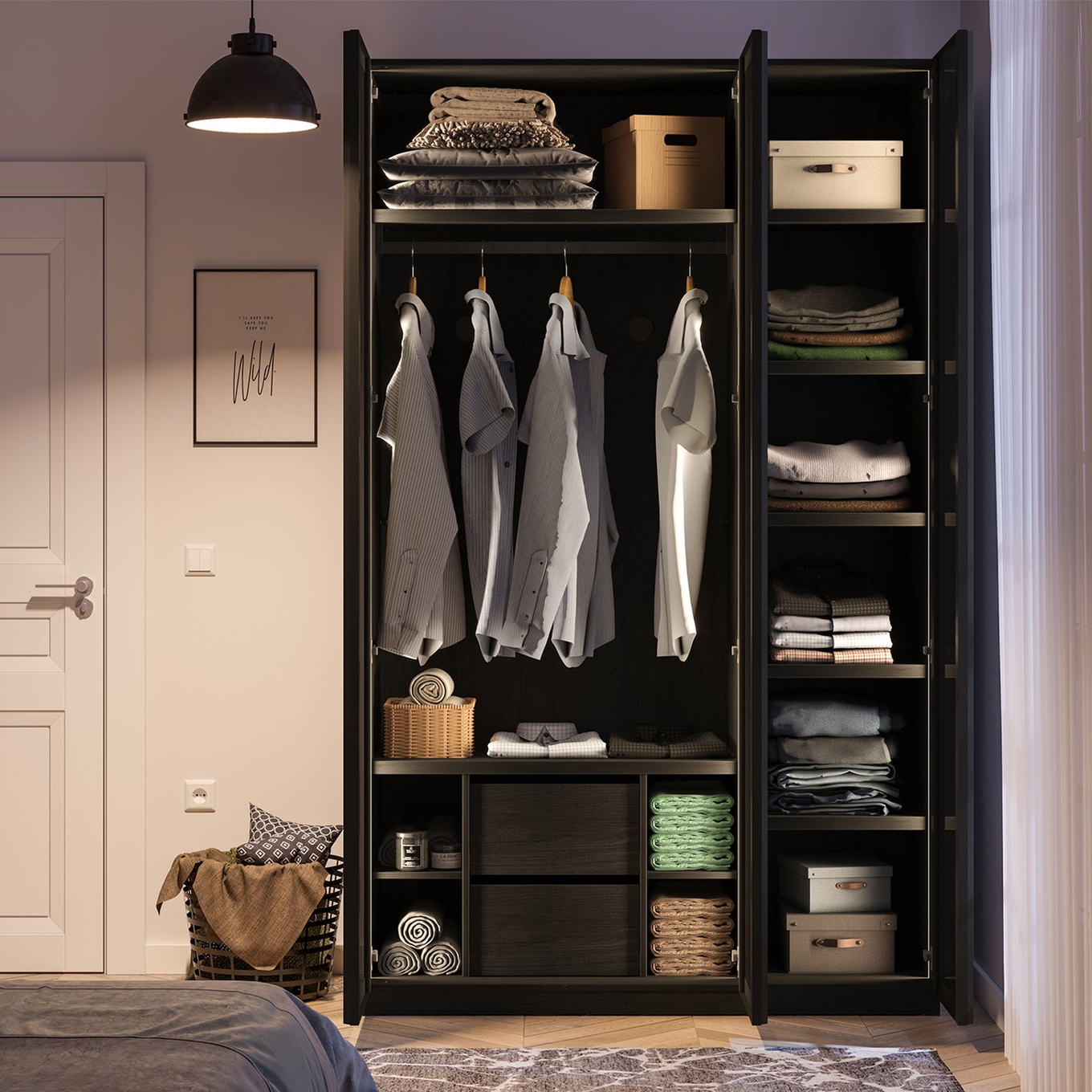 Kleiderschrank Black Glass Door 3-türig 4