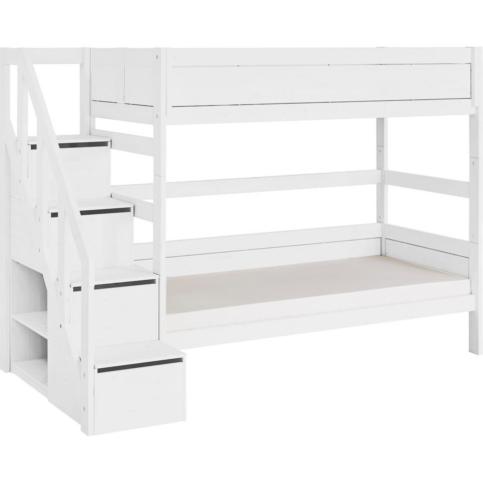 Etagenbett mit Treppe 90x200cm Rollrost, Weiss