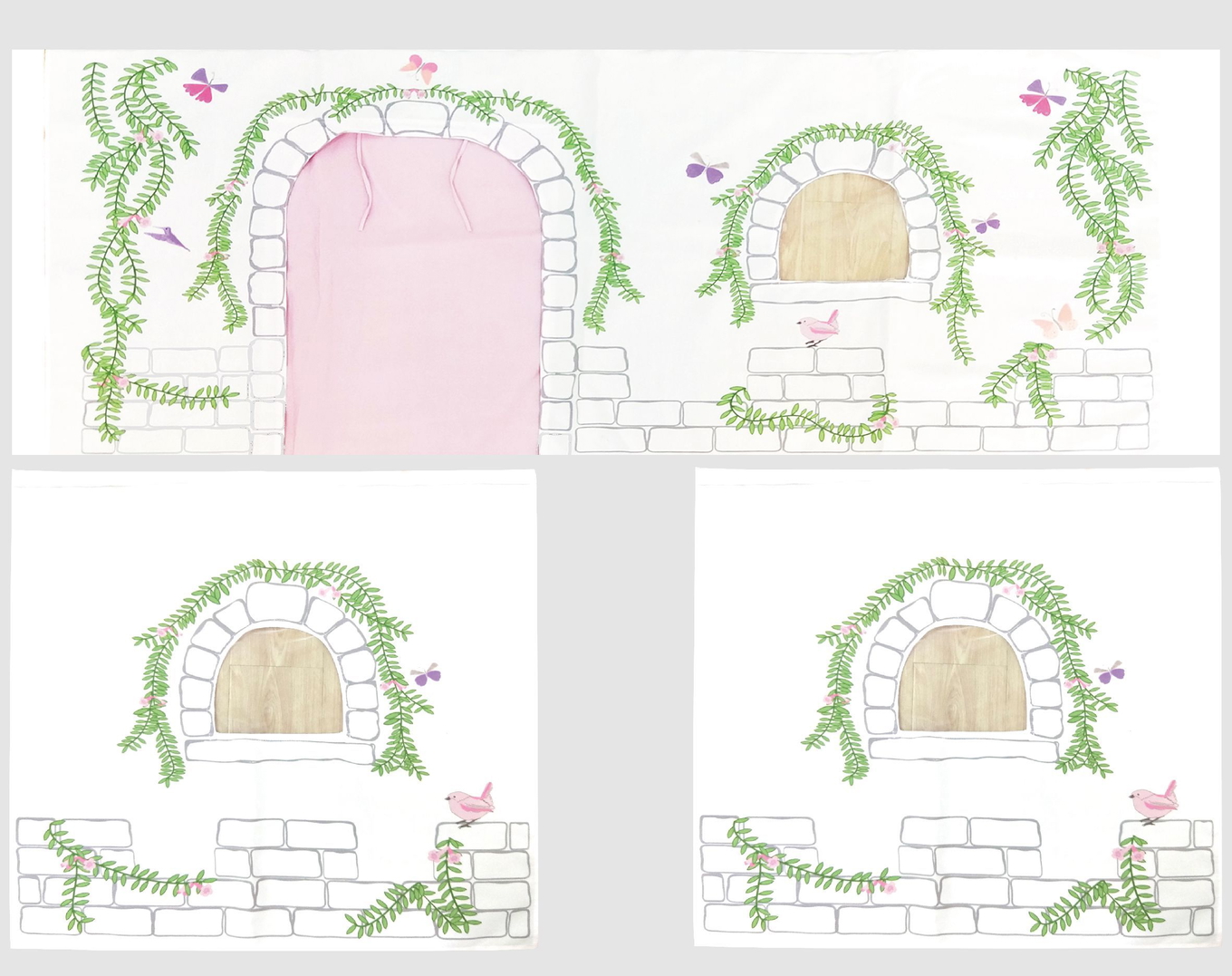 Halbhohes Bett Birdy Grau, mit Spielvorhang und Betttaschen 4