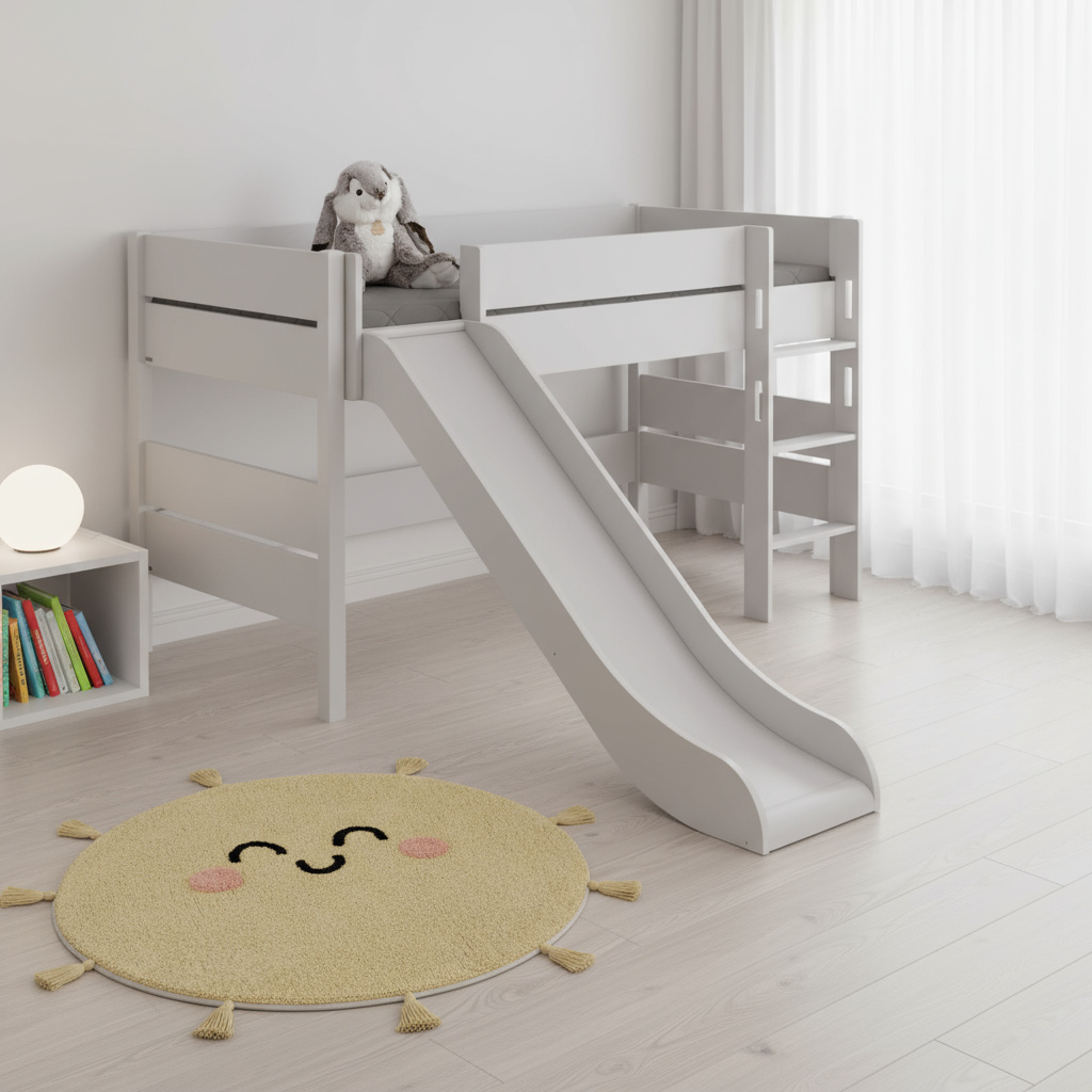 Halbhohes Bett Tiago mit Rutsche Grau, mit gerader Leiter, 90 x 200 cm 5