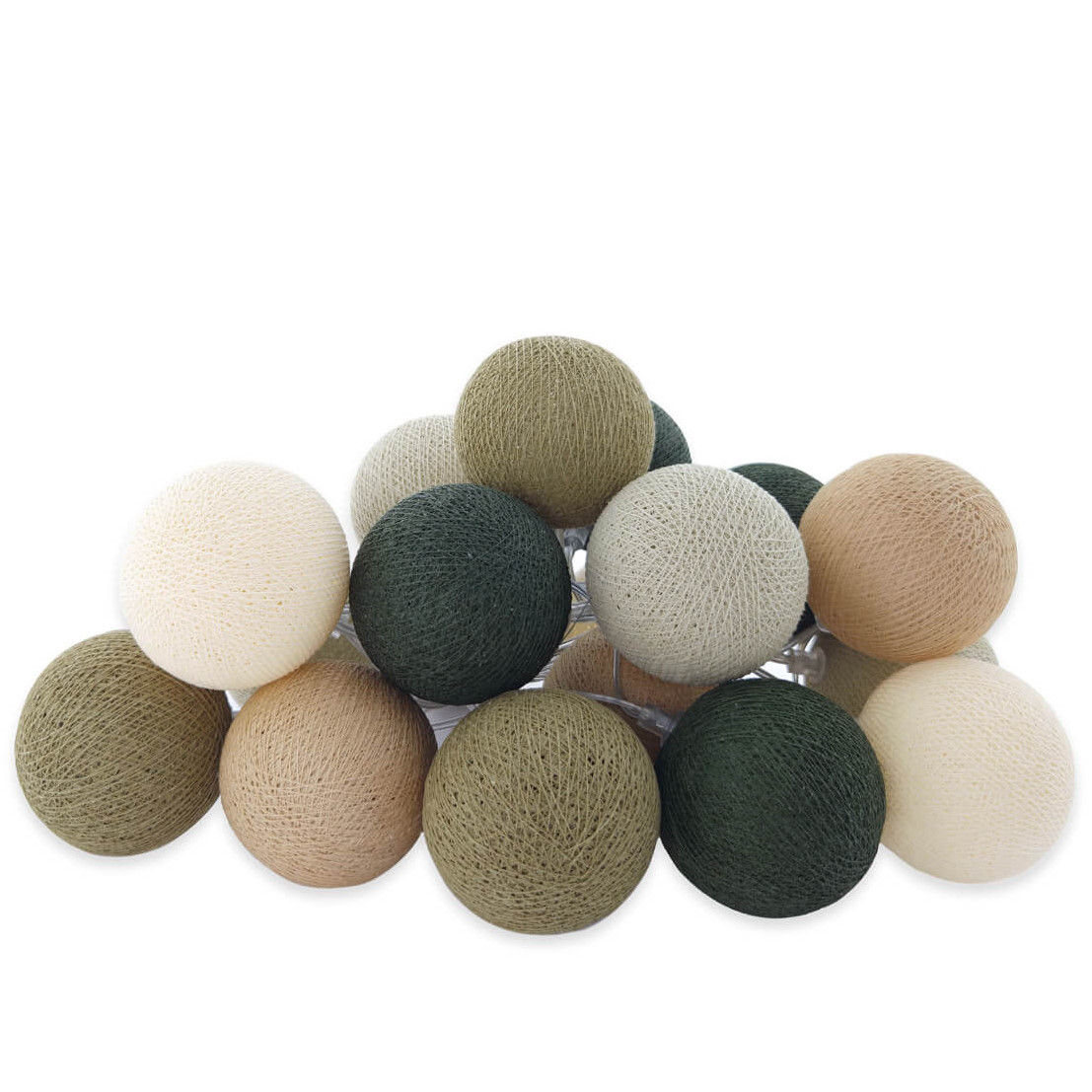 Lichterkette mit Baumwollkugeln Earthy Green