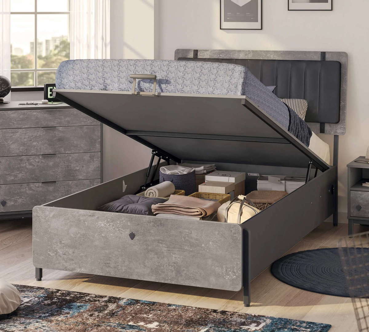 Bett Space Gray mit Stauraum, 100 x 200 cm 3