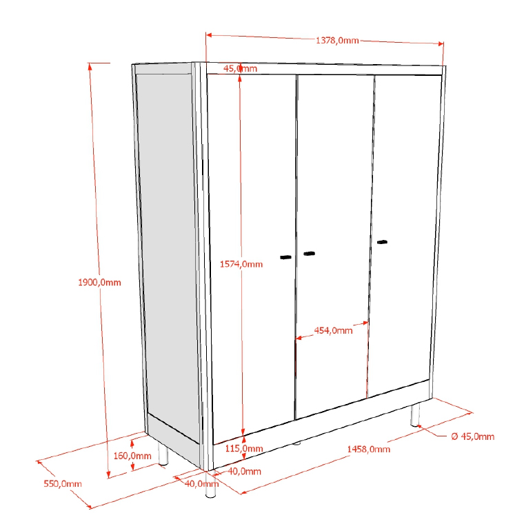 Kleiderschrank Forrest 3-türig Weiss 3