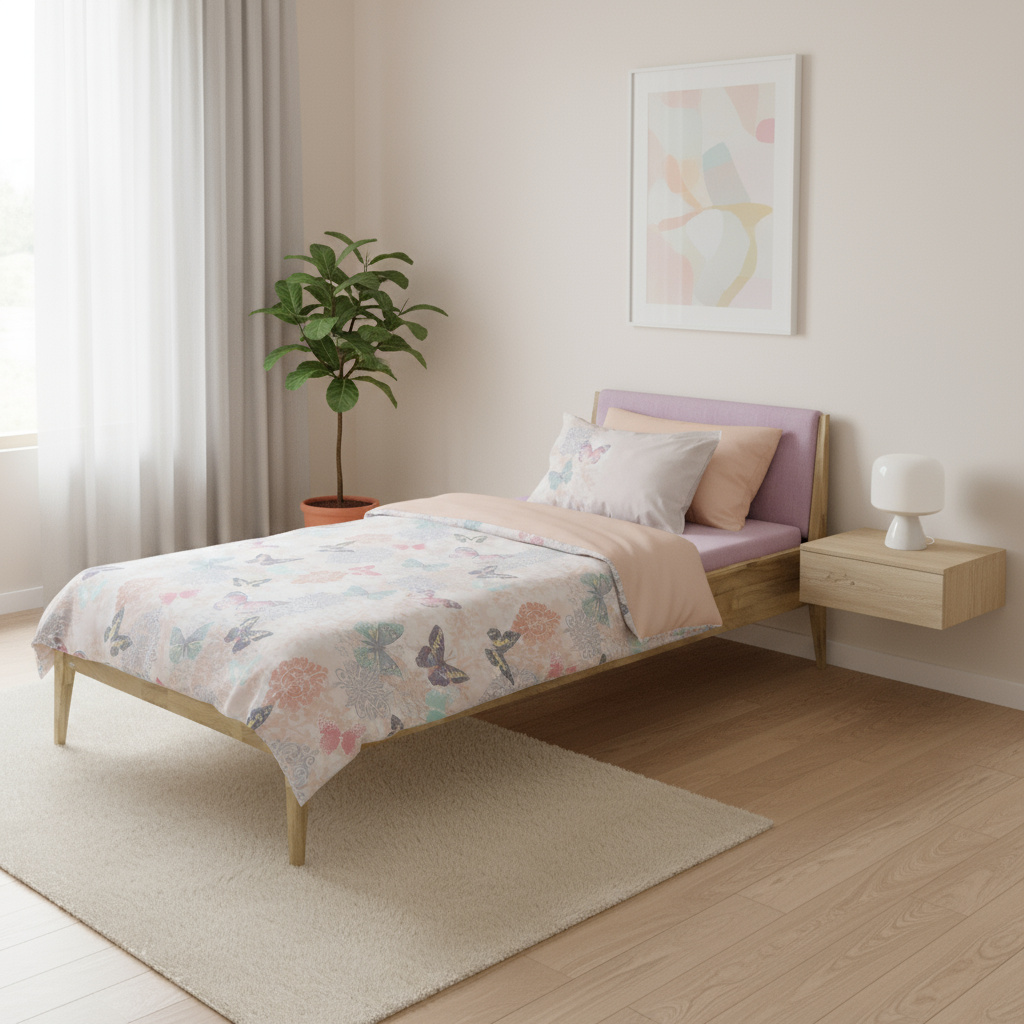 Bett Stiene mit gepolstertem Betthaupt Eiche Dunkelrosa, 90 x 200 cm 4