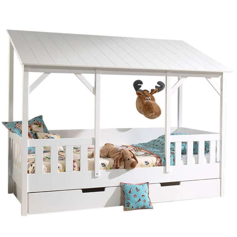 Hausbett mit Dach Weiss, mit Ausziehkasten