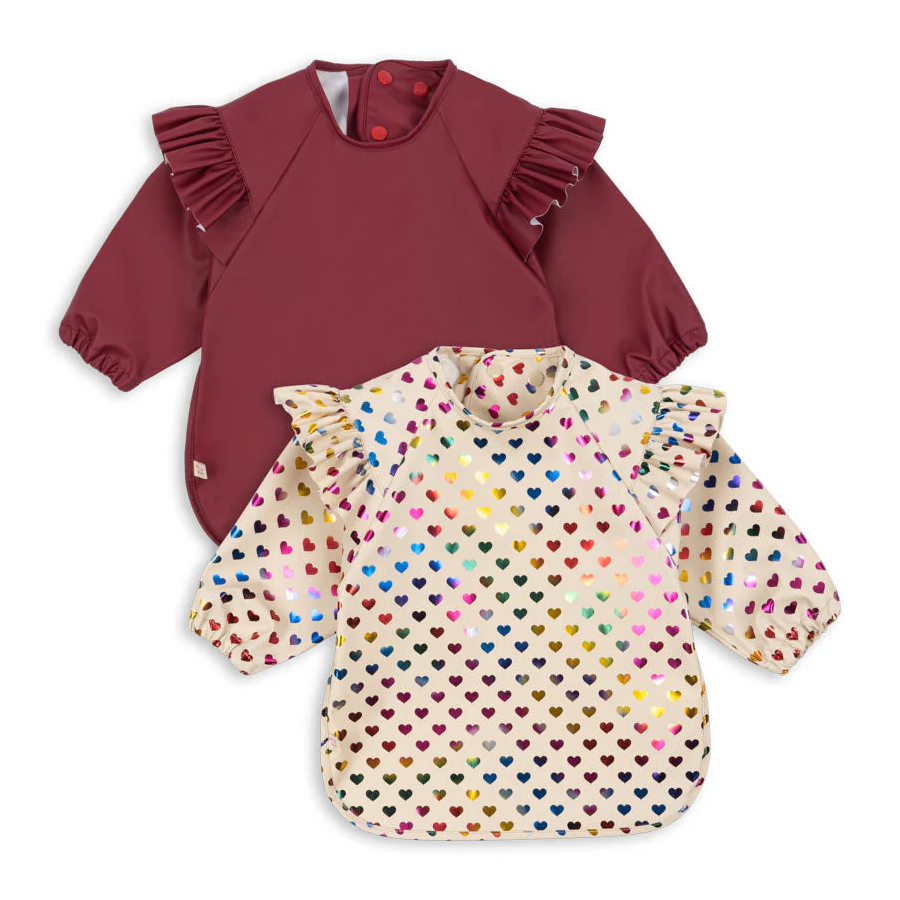 Lätzchen 2er Set Coeur Glitzer mit Ärmel 18-36 Monate