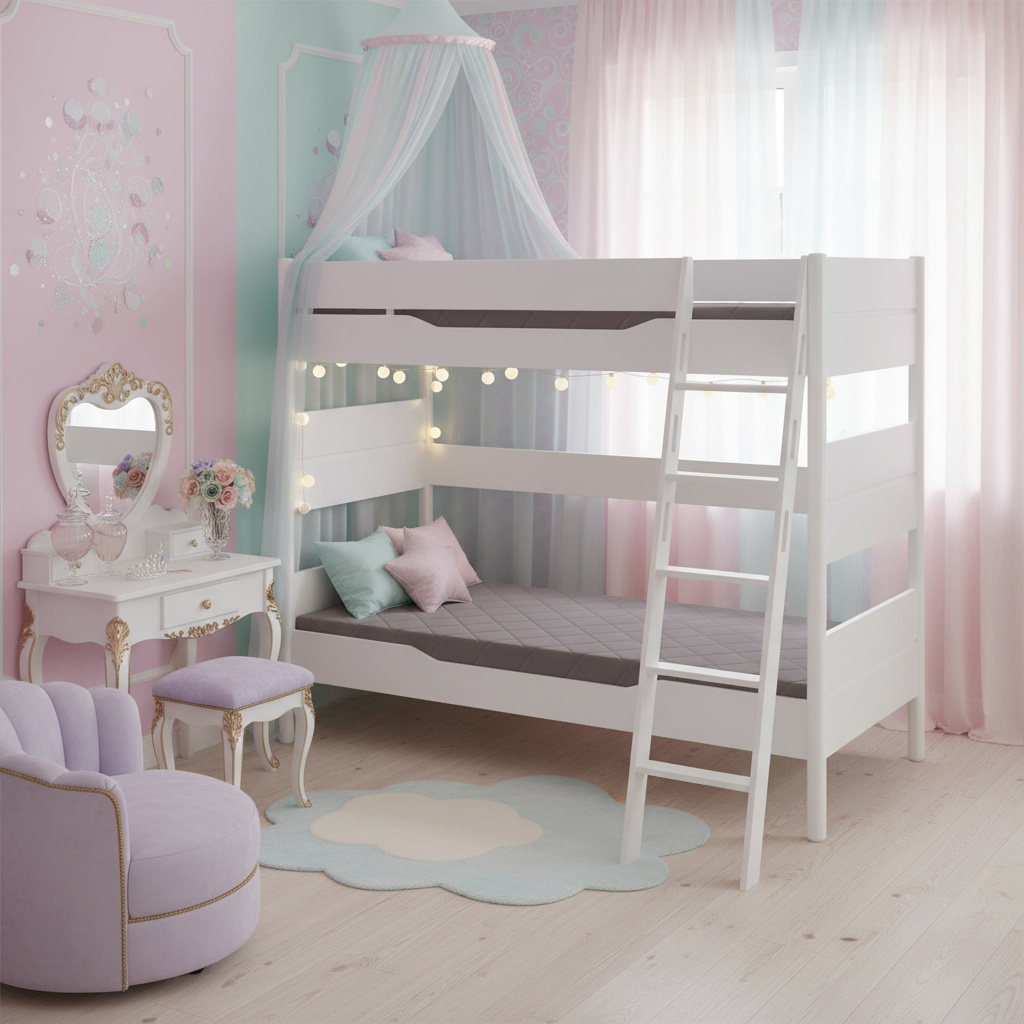 Hohes Etagenbett Ylvie mit Schrägleiter, Weiss, 90 x 200 cm 6