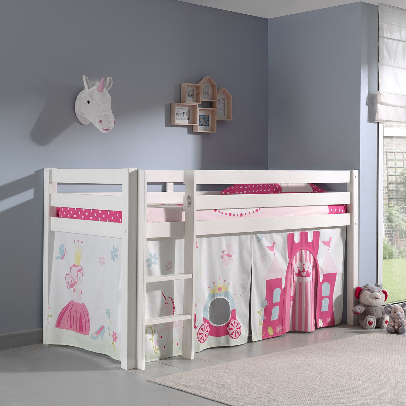 Halbhohes Bett Princess Weiss, mit Spielvorhang 2