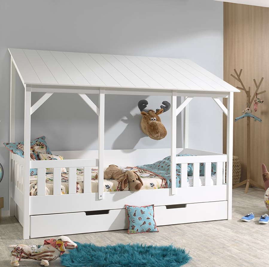 Hausbett mit Dach Weiss, mit Ausziehkasten 3