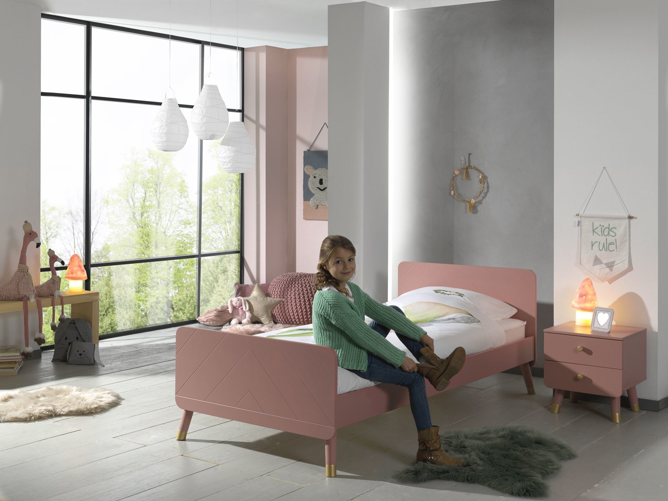 Bett und Nachttisch Billy Set Pink 3