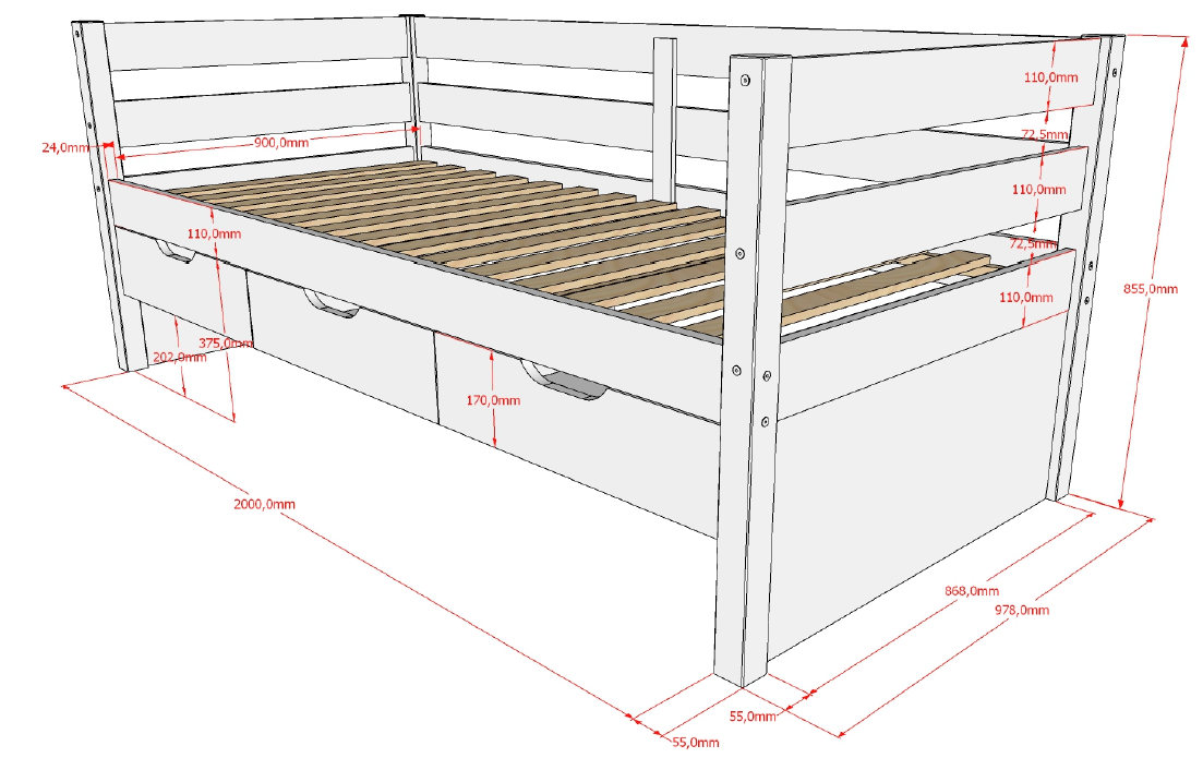 Kojenbett Margrit inkl. Schubladen und Ausziehkasten Natur 6