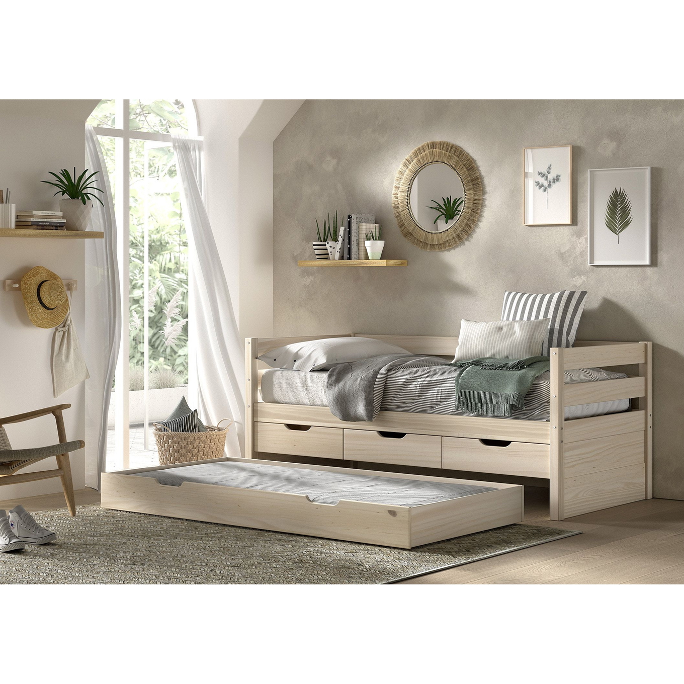 Kojenbett Margrit inkl. Schubladen und Ausziehkasten Natur 3