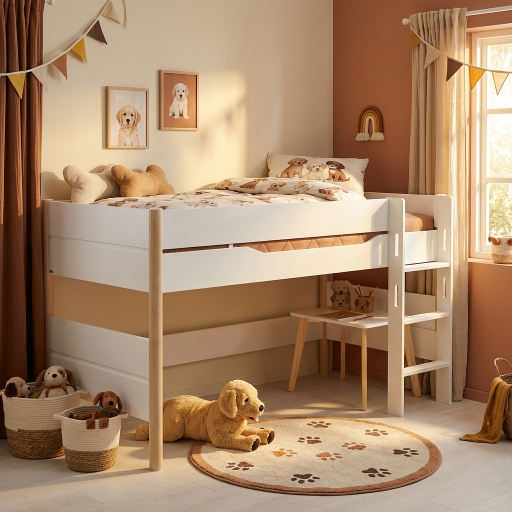 Halbhohes Bett Ylvie mit gerader Leiter, Birke, 90 x 200 cm 5