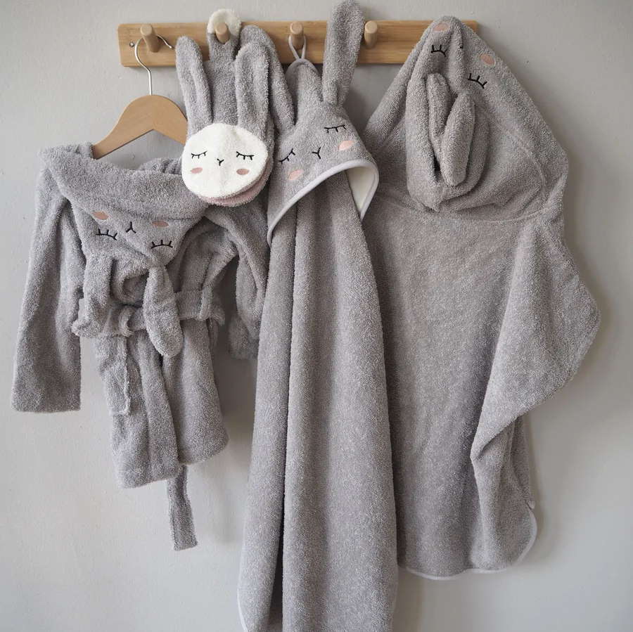 Badetuch mit Kapuze Hase Silbergrau 3