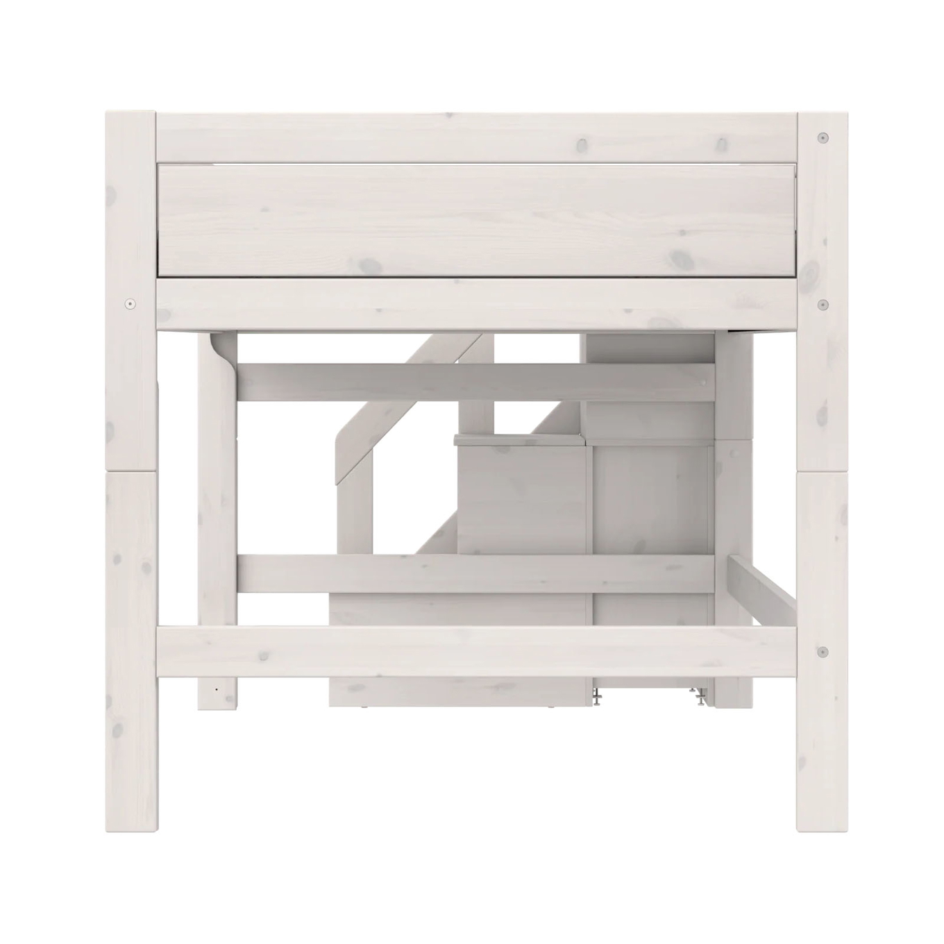 Halbhohes Bett mit Treppe 120x200cm Rollrost, Weiss lasiert 4