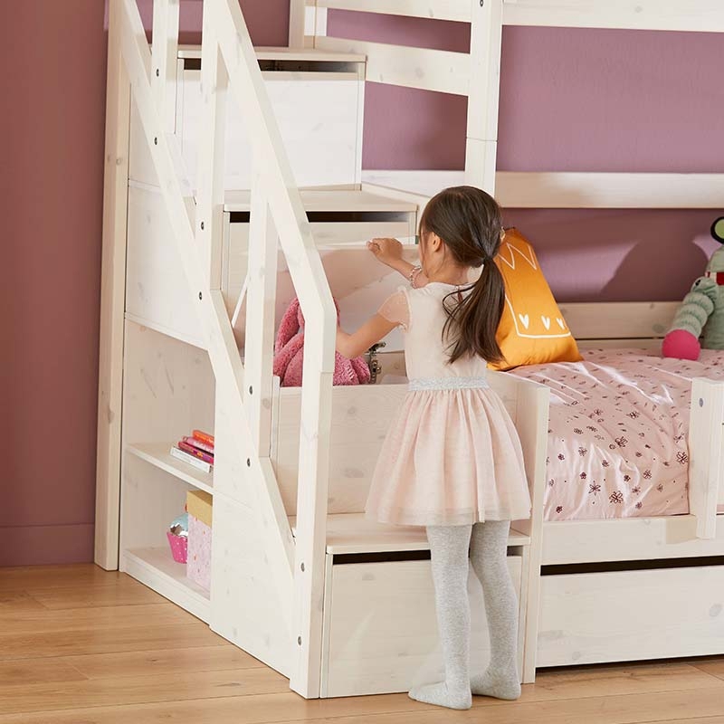 Etagenbett mit Treppe 90x200cm Deluxe Lattenrost, Weiss lasiert #2