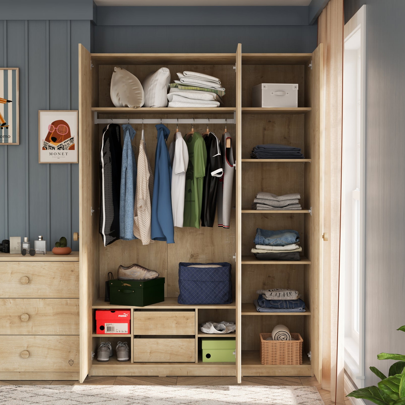 Kleiderschrank Mocha 3-türig mit Spiegel 3