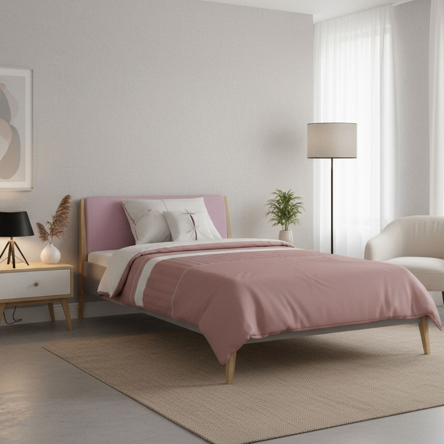 Bett Sten mit gepolstertem Betthaupt Schiefergrau Dunkelrosa, 140 x 200 cm 4