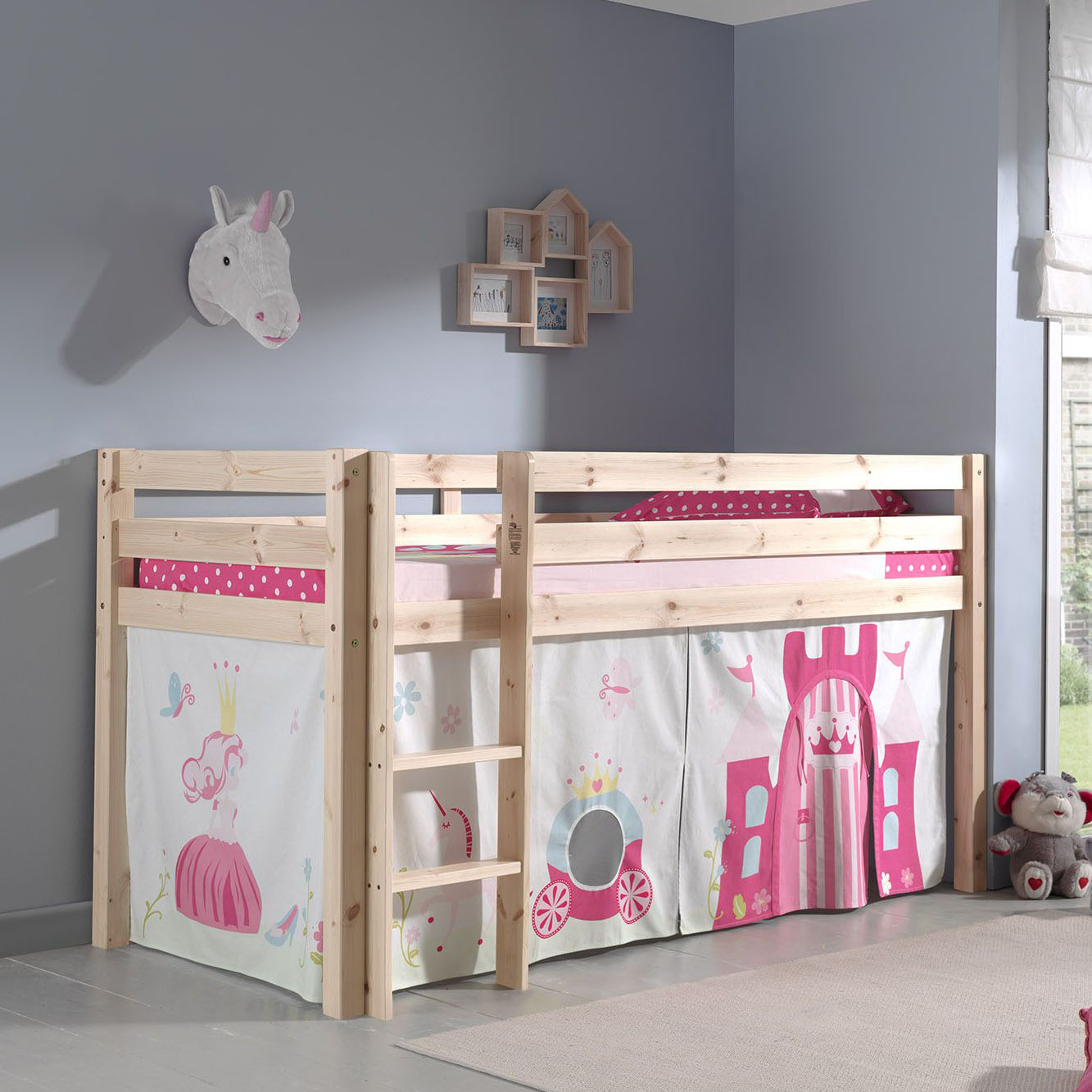 Halbhohes Bett Princess Holz, mit Spielvorhang #2