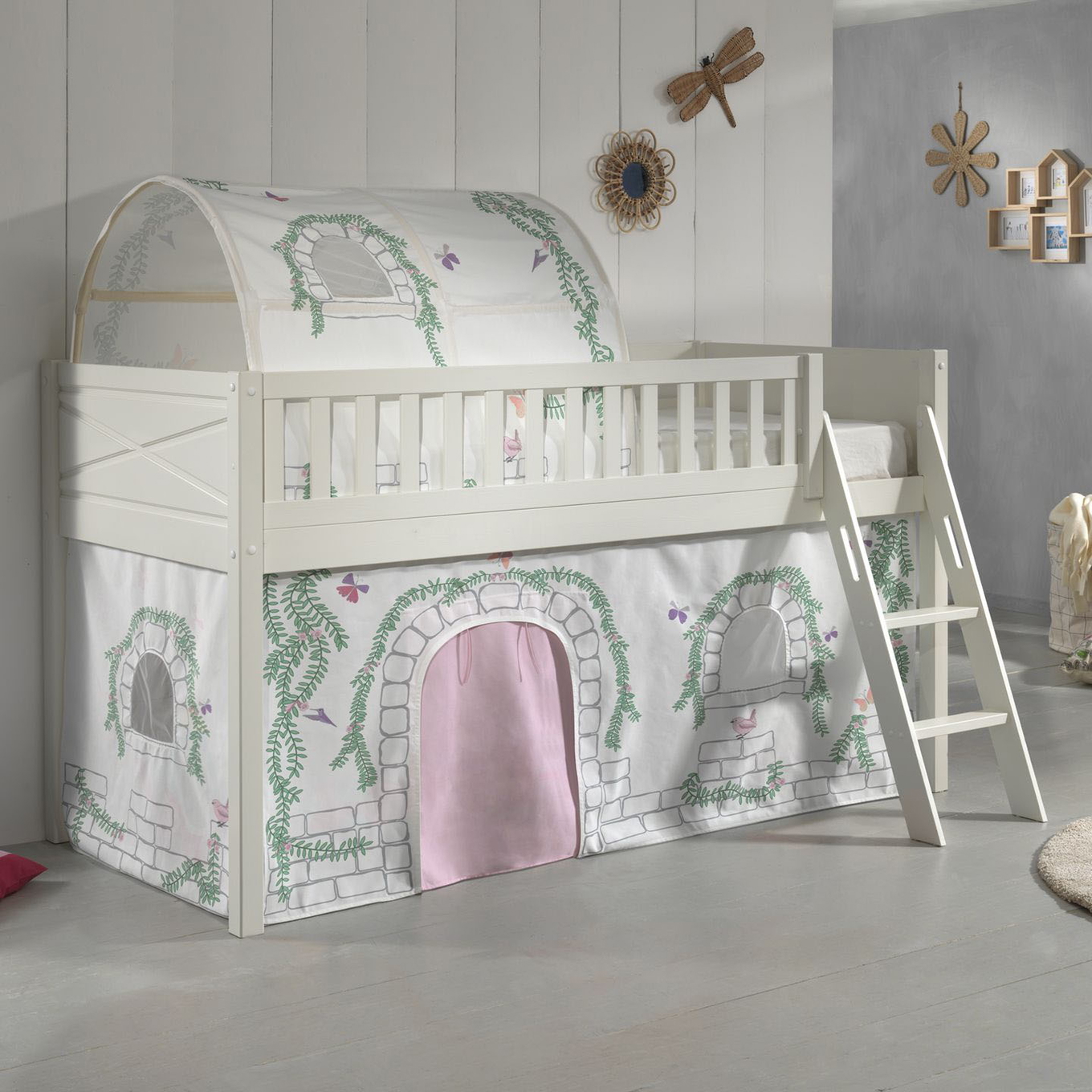 Halbhohes Bett Scott Birdy mit Spielvorhang und Höhle #2