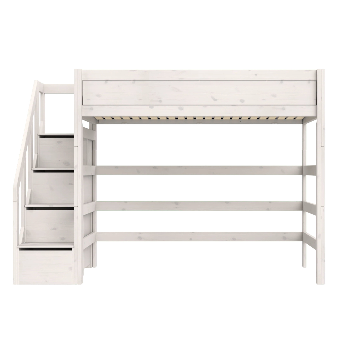 Hochbett mit Treppe 120x200cm Deluxe Lattenrost, Weiss lasiert #2