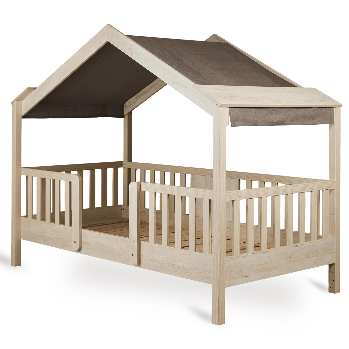 Hausbett My House Natural mit Stoffdach Chocolate