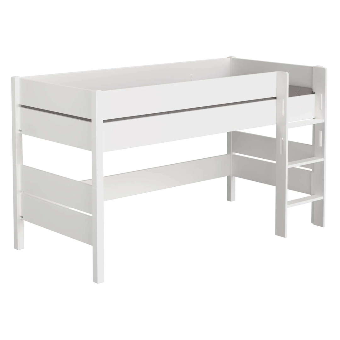 Halbhohes Bett Tiago Weiss, mit gerader Leiter, 90 x 200 cm