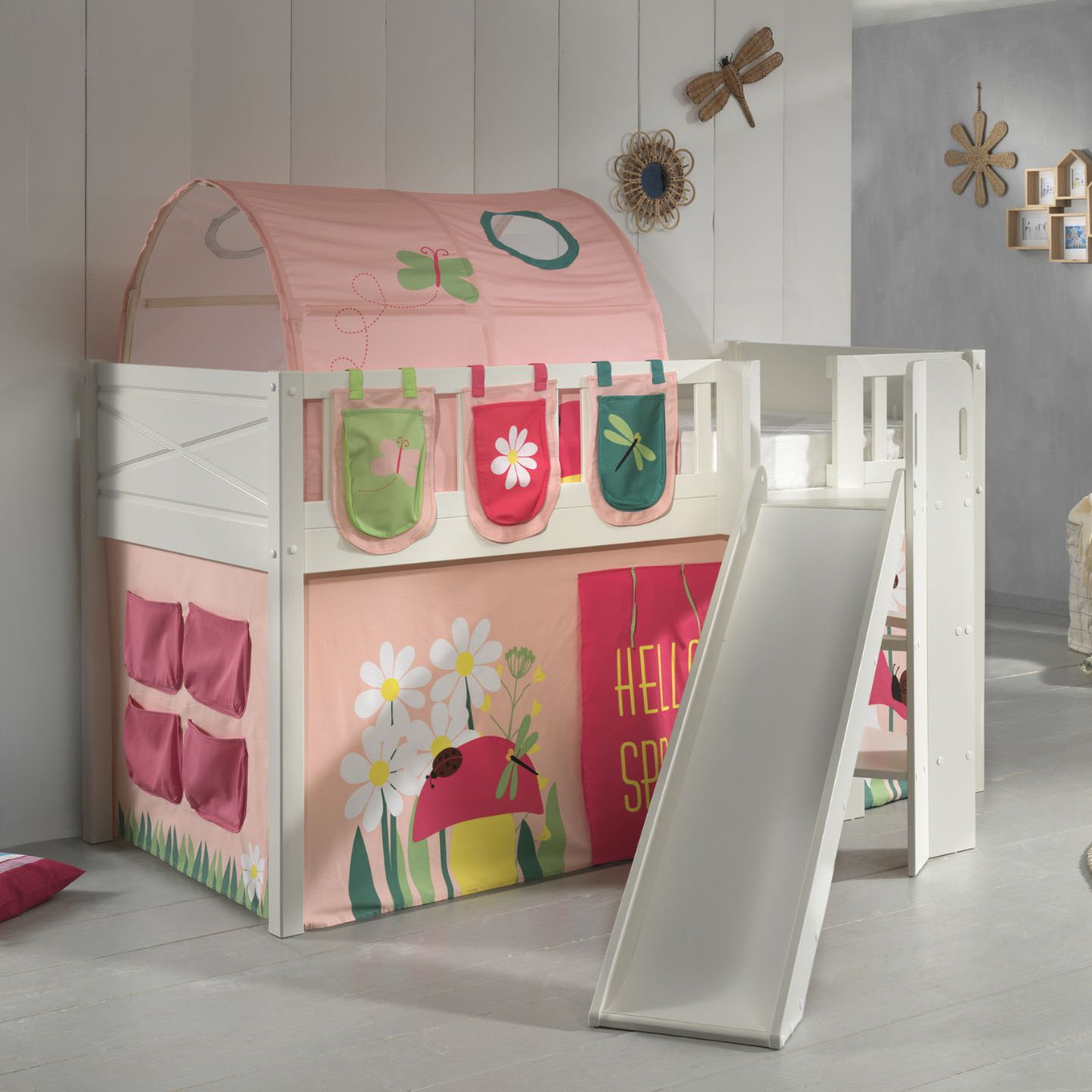 Halbhohes Bett Scott Spring mit Rutsche mit Spielvorhang, Höhle und Betttaschen #2