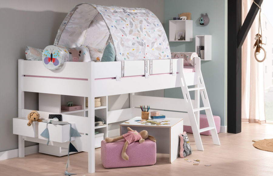 Halbhohes Bett Ylvie mit Schrägleiter, Weiss, 90 x 200 cm 3