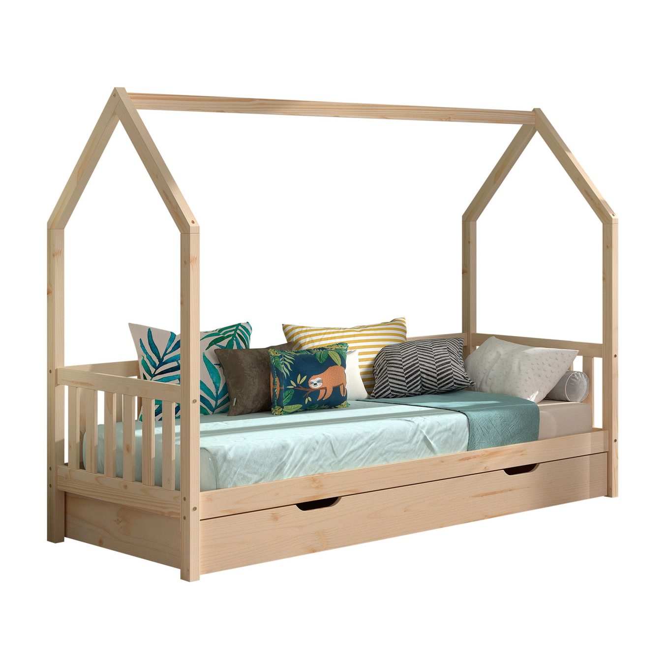 Hausbett Cabane mit Umrandung inkl. Ausziehkasten Natur