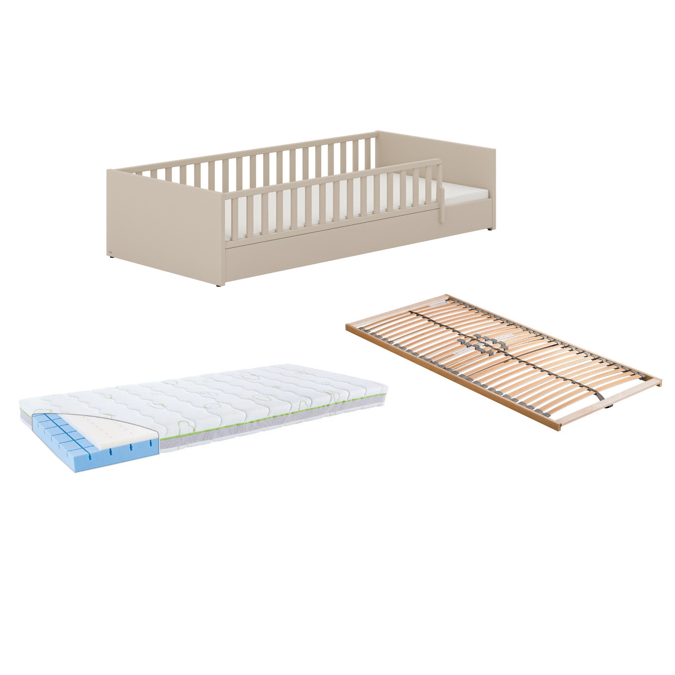 Bett Little Flo Komfort Set Beige, 90 x 200 cm