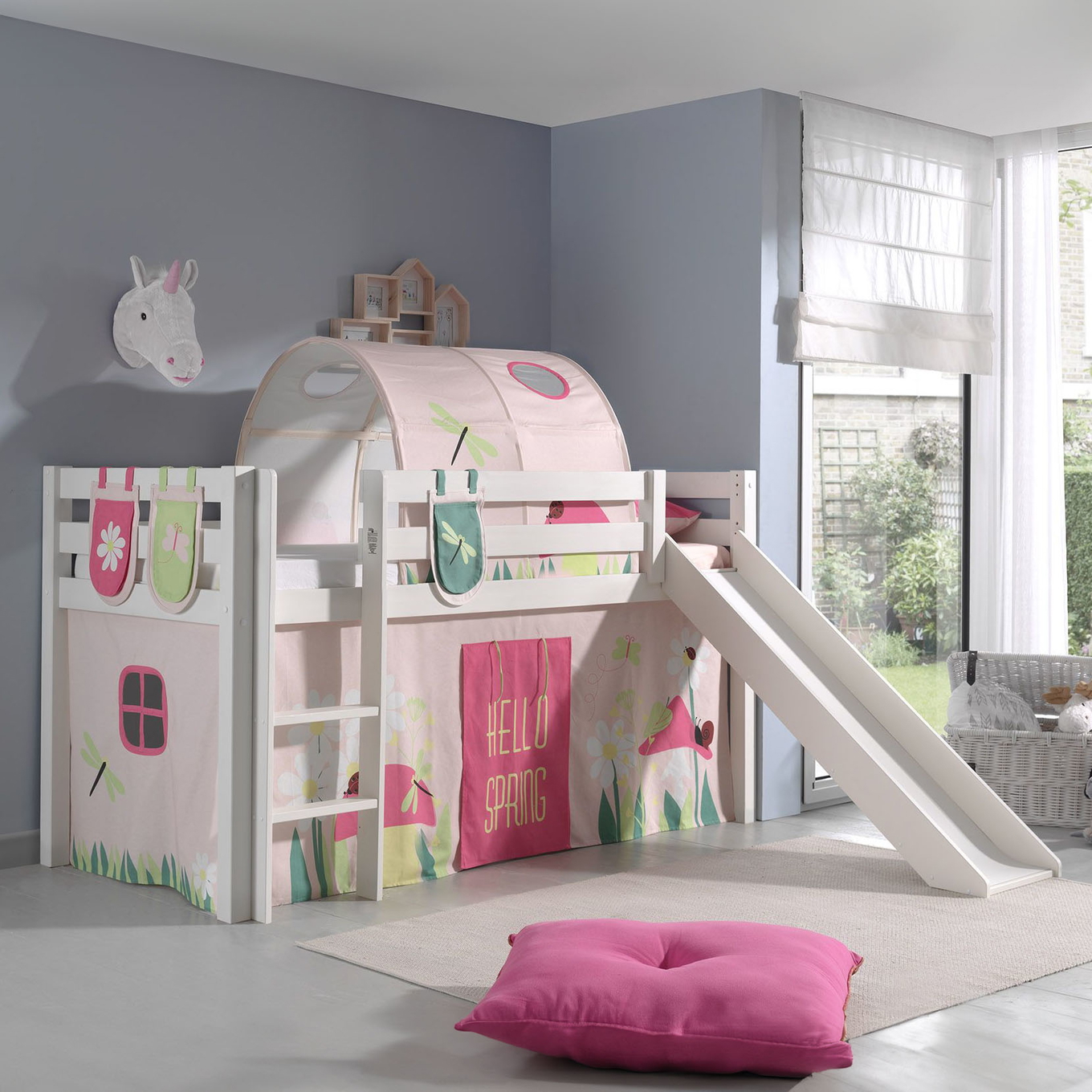 Halbhohes Bett Pino Spring mit Rutsche Weiss, mit Spielvorhang, Höhle und Betttaschen #2