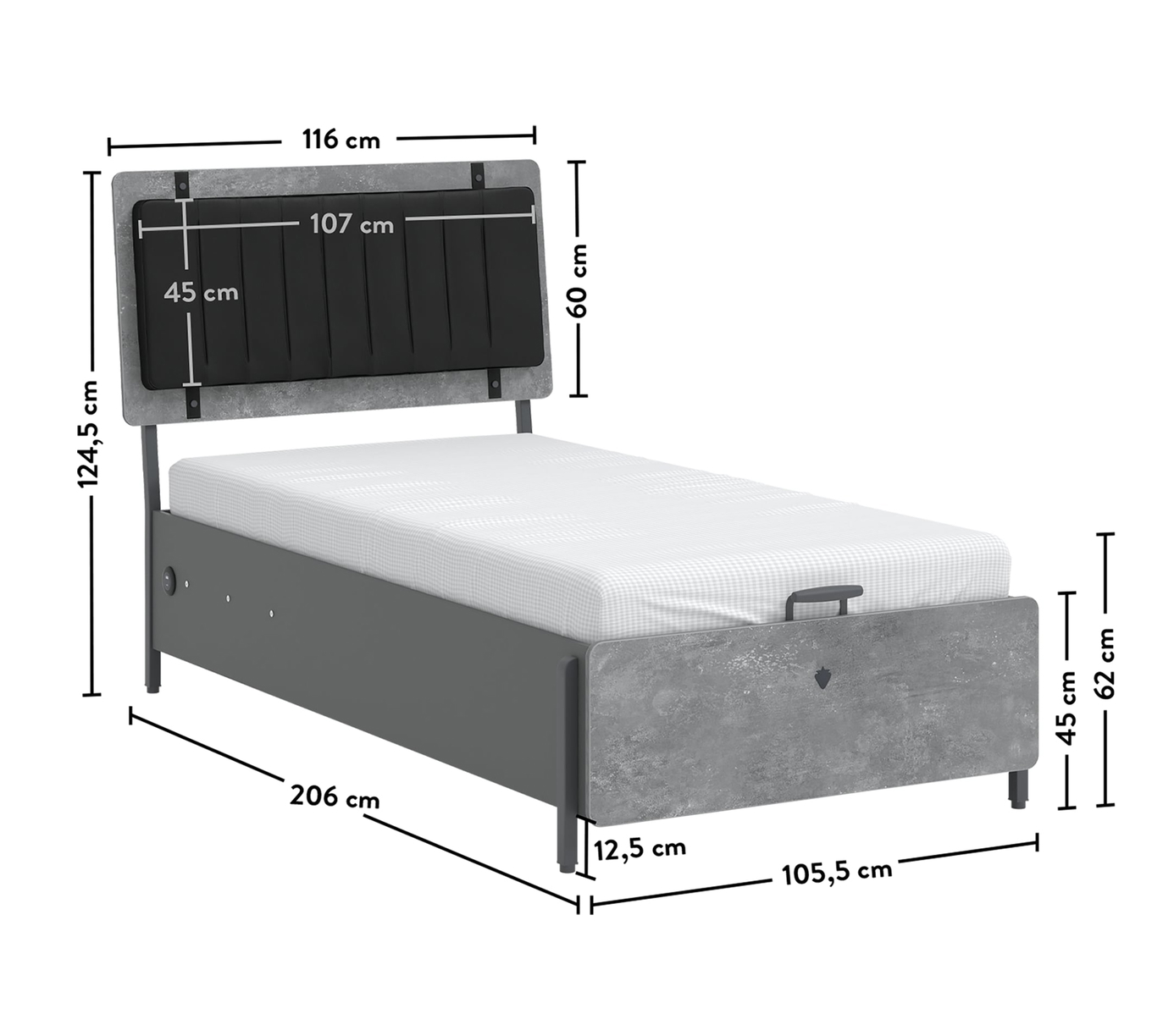 Bett Space Gray mit Stauraum, 100 x 200 cm 9