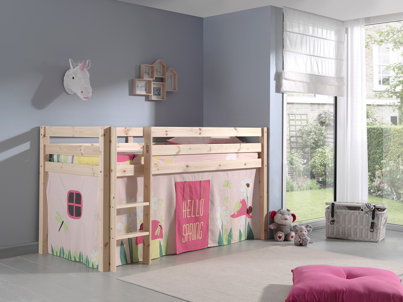 Halbhohes Bett Pino Spring Holz, mit Spielvorhang 3