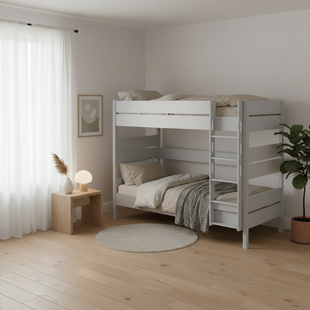 Hohes Etagenbett Tiago Grau, mit gerader Leiter, 90 x 200 cm #2