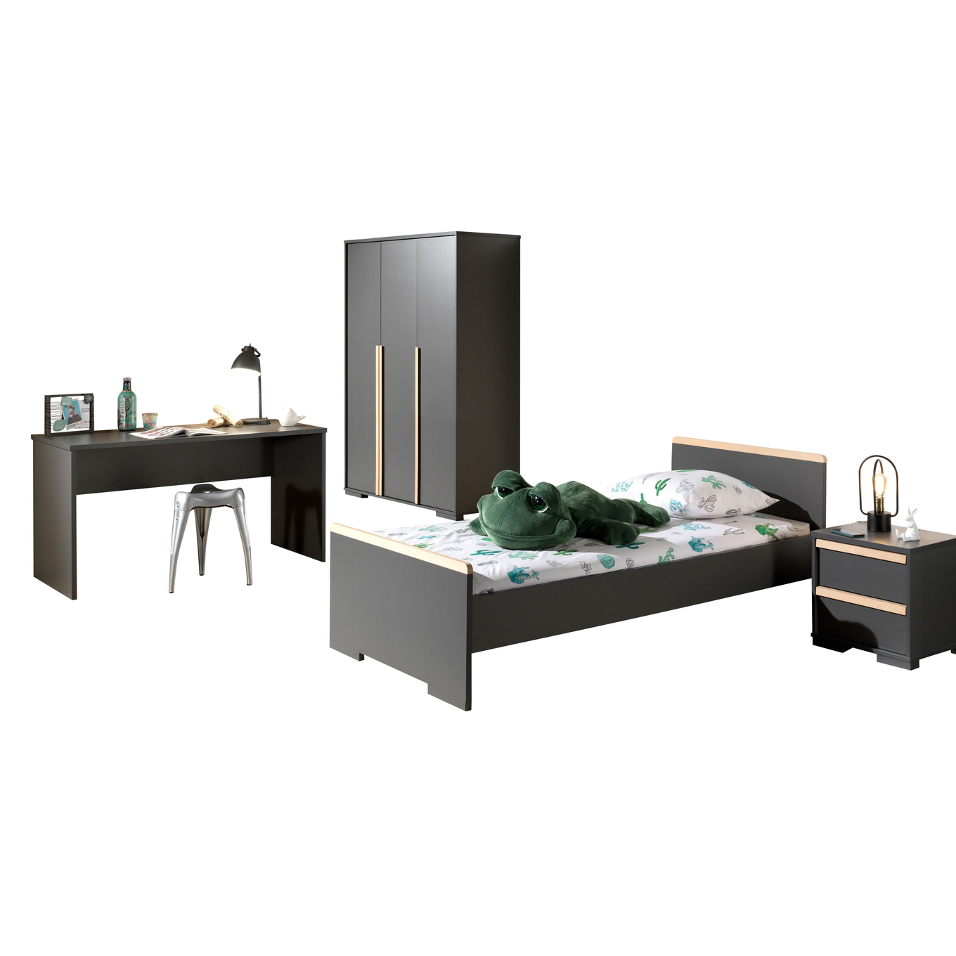 Kinderzimmer London 4-teilig Set inkl. Schreibtisch Anthrazit, 3