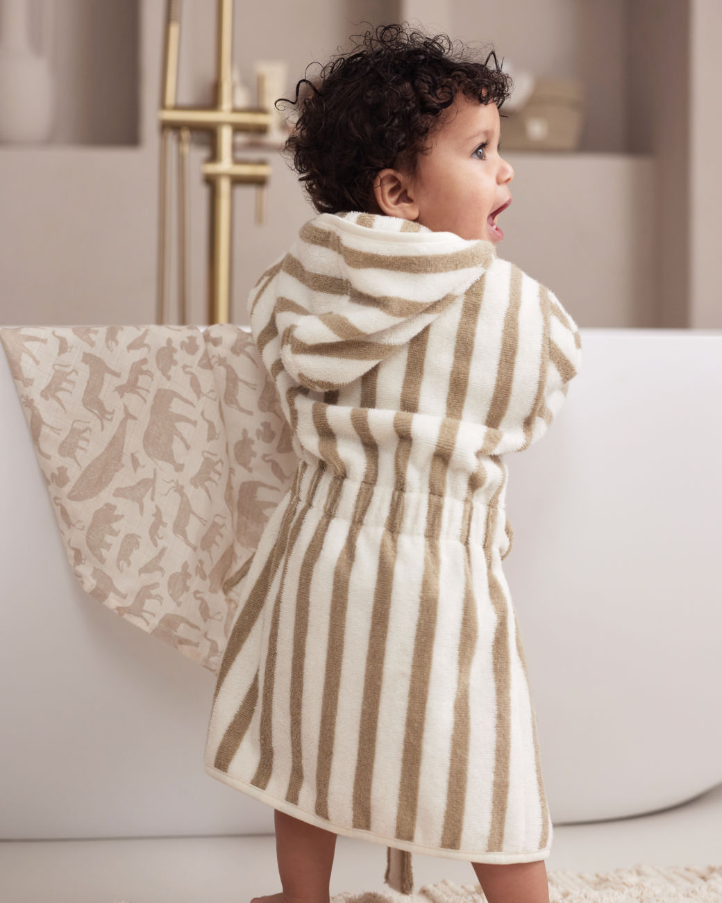 Bademantel Stripe Frottee Olive, 3-4 Jahre 9