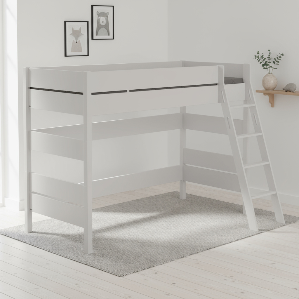 Mittelhohes Bett Tiago Grau, mit Schrägleiter, 90 x 200 cm #2