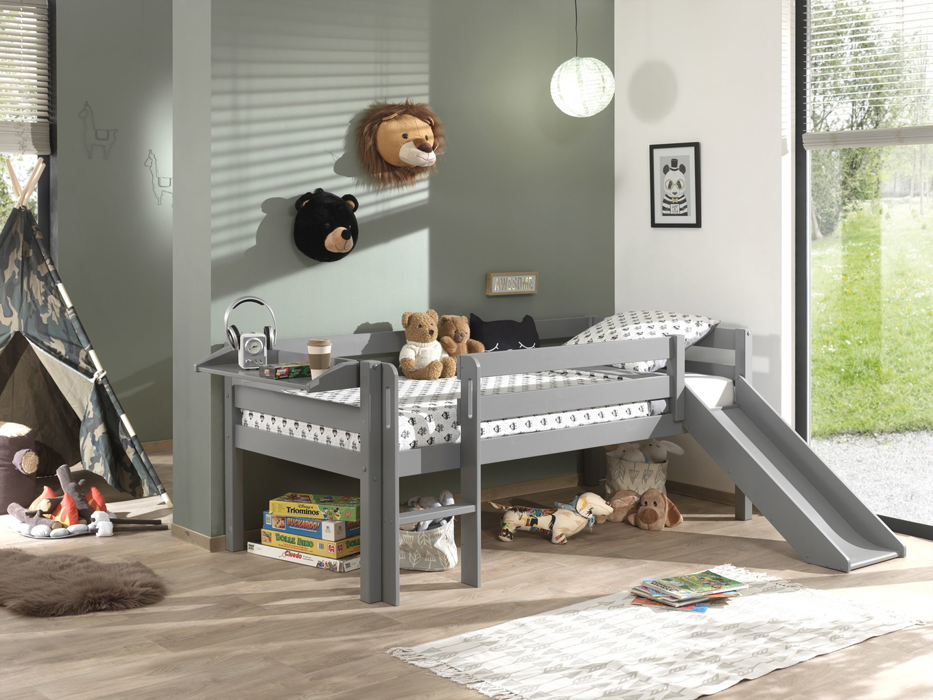 Bett Pino mit Rutsche inkl. Hängeablage Grau 3